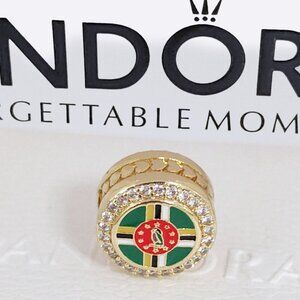Pandora Dominica Flag Bead Charm Gold Plated